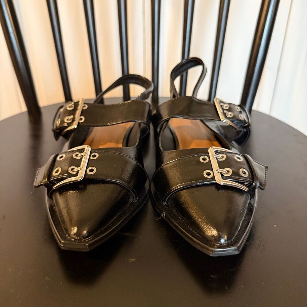 Wild Fable Peyton double buckle black point toe sling back flats size 6 - Picture 4 of 9